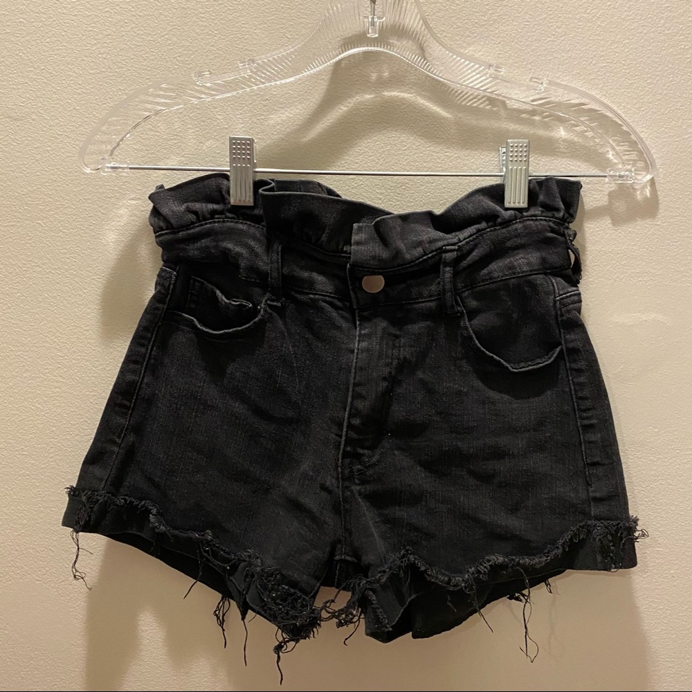 Black distressed denim shorts